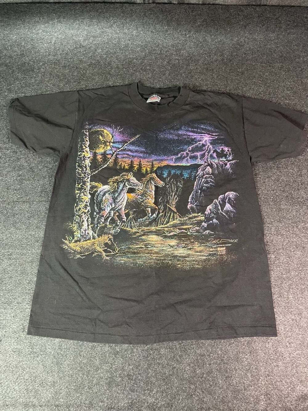 Vintage 1993 Gardner Stand Out Horses Wilderness T-Shirt Black